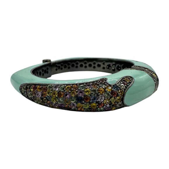 Rina Limor Off Turquoise Enamel Bracelet 925 Sterling Silver Clamper Bangle - Picture 4 of 5